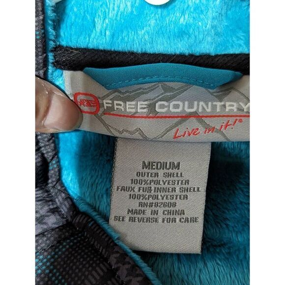 Free Country Women’s Teal Plush Lined Plaid Full Zip Ski Jacket Size Medium - Picture 7 of 7